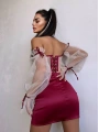 SATEN BÜSTİYER & ETEK SET BORDO