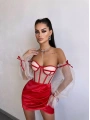 SATEN BÜSTİYER & ETEK SET KIRMIZI