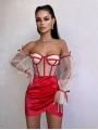 SATEN BÜSTİYER & ETEK SET KIRMIZI