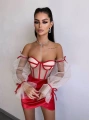 SATEN BÜSTİYER & ETEK SET KIRMIZI