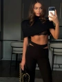 SENSE KOLSUZ CROP & PANTOLON TAKIM SİYAH