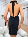 Siyah Seksi Elbise Zincirli 5045