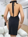 Siyah Seksi Elbise Zincirli 5045