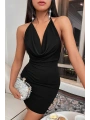 Siyah Sırt Dekolteli Mini Elbise