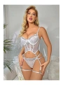 Morliva Transparan Beyaz Dantel İşlemeli Büstiyerli Jartiyer Takımı