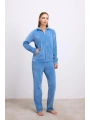 Uzun Kollu Fermuarlı Kadife Sweatshirt ve Pantolon Pijama Takımı