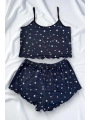 Yıldız Desenli Lacivert Şortlu Pijama Takımı