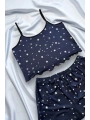 Yıldız Desenli Lacivert Şortlu Pijama Takımı