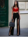 YIRTMAÇLI PANTOLON BALENLİ CROP TAKIM KIRMIZI