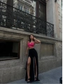 YIRTMAÇLI PANTOLON BALENLİ CROP TAKIM PEMBE