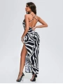 ZEBRA DESEN DANTEL DETAY UZUN ELBİSE ZEBRA