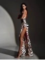 ZEBRA DESEN DANTEL DETAY UZUN ELBİSE ZEBRA