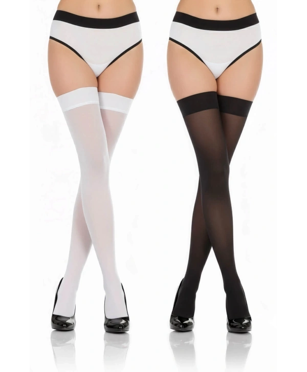 2li Siyah Beyaz Dantelsiz 20 Denye Dizüstü Jartiyer Çorabı