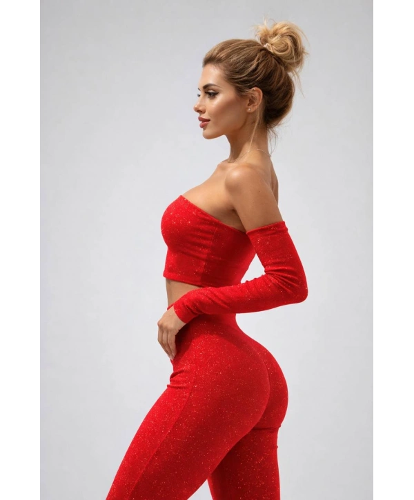 Simli pantolonlu ikili takım