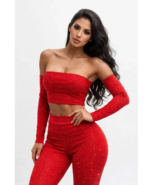 Simli pantolonlu ikili takım