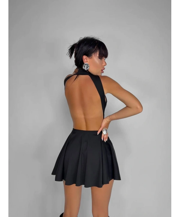 Moliva Agraflı Sırt Dekolteli Mini Boy Kloş Elbise