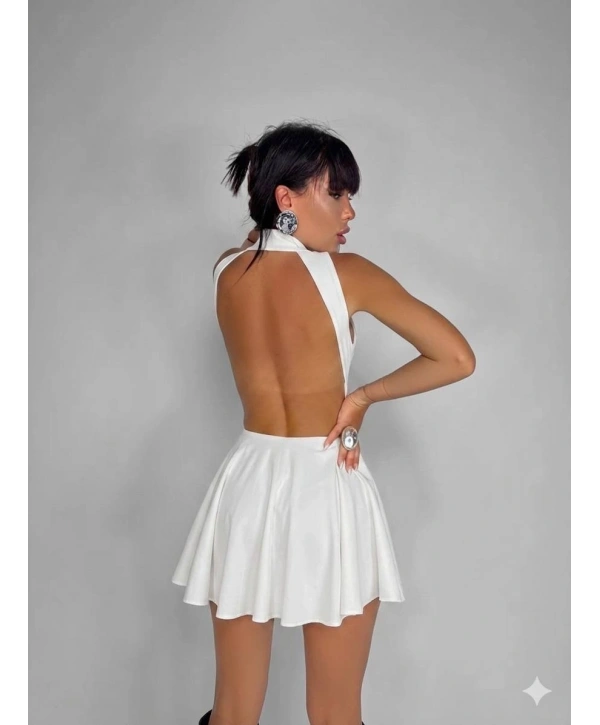 Moliva Agraflı Sırt Dekolteli Mini Boy Kloş Elbise