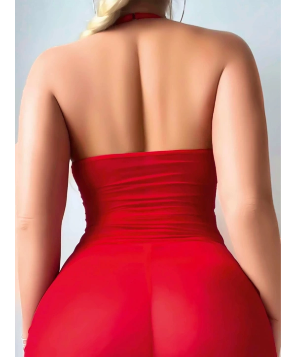 Kadın Kırmızı Tül Zincir Detaylı Fantezi 2177