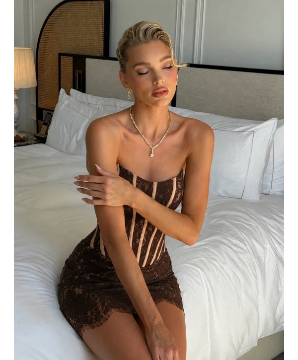 ALMATY DANTEL CORSET ETEK TAKIM KAHVE