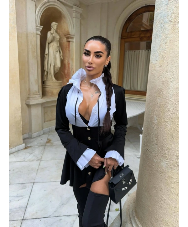 AMANDA GÖMLEK DETAY ELBİSE - (SİYAH) SİYAH