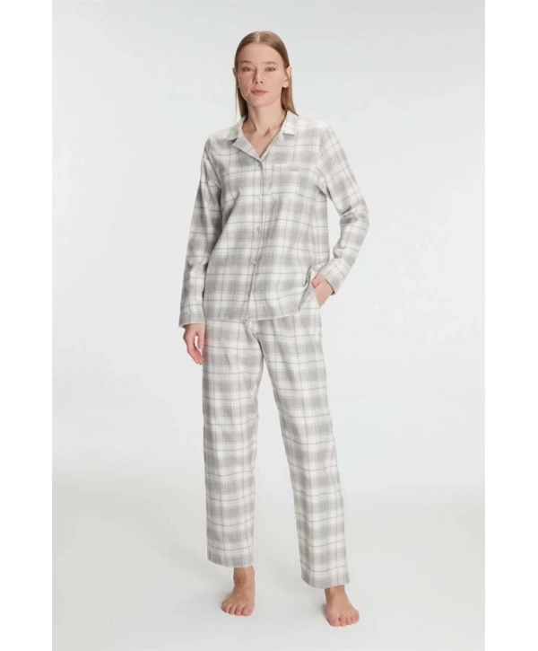 Anıl Kare Desenli Pamuklu Gömlek Pijama Takımı