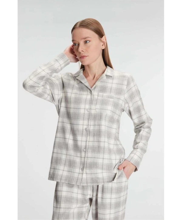 Anıl Kare Desenli Pamuklu Gömlek Pijama Takımı