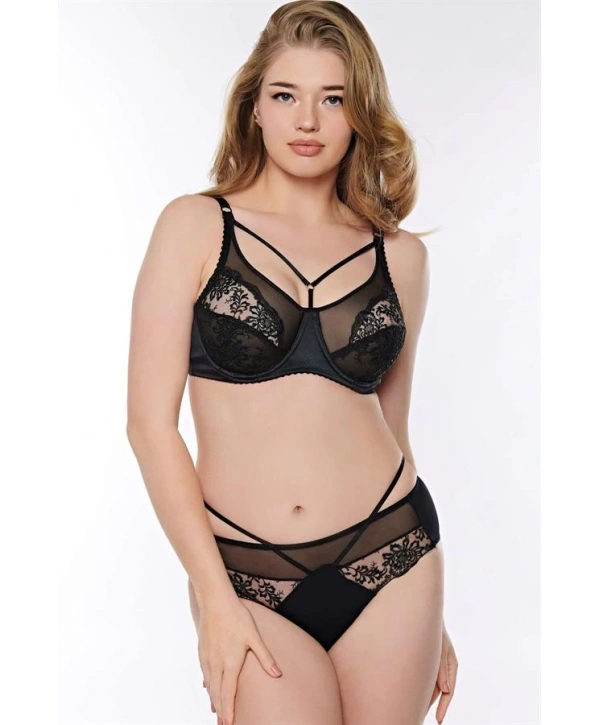 Morliva Balenli Desteksiz Dolgusuz Toparlayıcı Yaka Detaylı Dantelli Küçültücü Sütyen ve Slip Takım