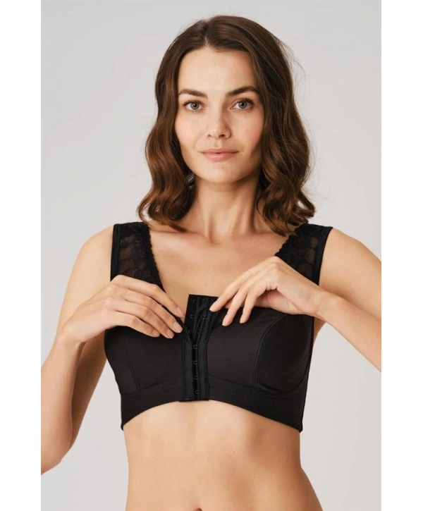 Morliva  Balensiz Desteksiz Dolgusuz Geniş Askılı Toparlayıcı Önden Açılan Sırt Destekli Küçültücü Sütyen Siyah