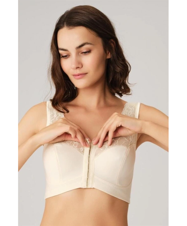 Morliva Balensiz Desteksiz Dolgusuz Geniş Askılı Toparlayıcı Önden Açılan Sırt Destekli Küçültücü Sütyen Ten