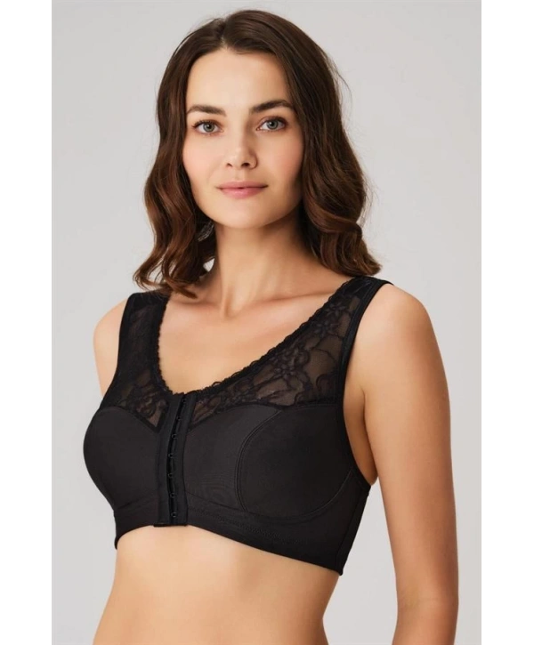 Morliva  Balensiz Desteksiz Dolgusuz Geniş Askılı Toparlayıcı Önden Açılan Sırt Destekli Küçültücü Sütyen Siyah