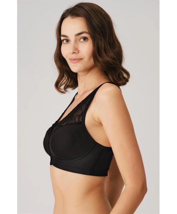 Morliva  Balensiz Desteksiz Dolgusuz Geniş Askılı Toparlayıcı Önden Açılan Sırt Destekli Küçültücü Sütyen Siyah