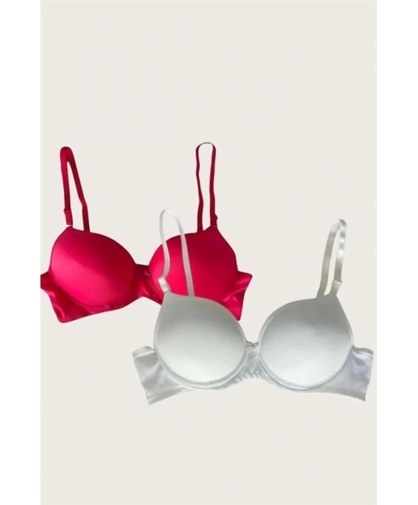 Morliva  Beyaz-Kırmızı 2li Mikro Kumaş İçi Boş Balenli Günlük Desteksiz Sütyen