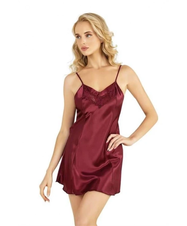 Morliva  Bordo Kısa Saten Gecelik 8231