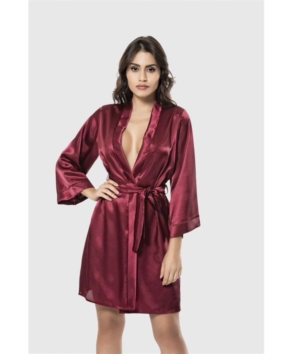 Morliva Bordo Kısa Saten Sabahlık