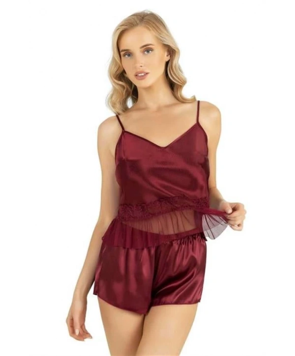 Morliva  Bordo Saten Şort Takımı 9209
