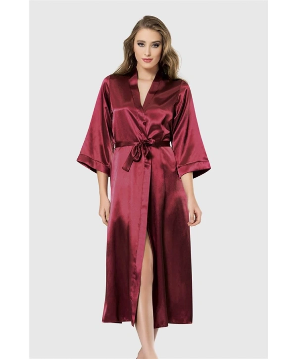 Morliva Bordo Uzun Saten Sabahlık