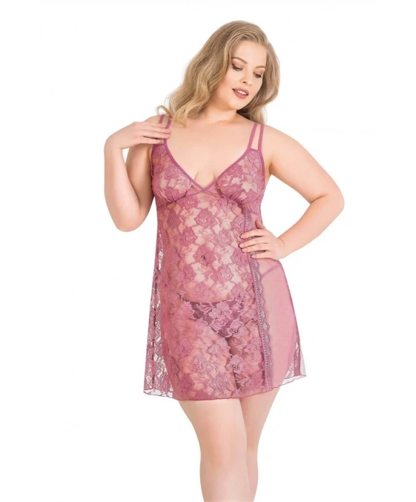 Morliva Büyük Beden Gül Kurusu Kısa Tül Gecelik