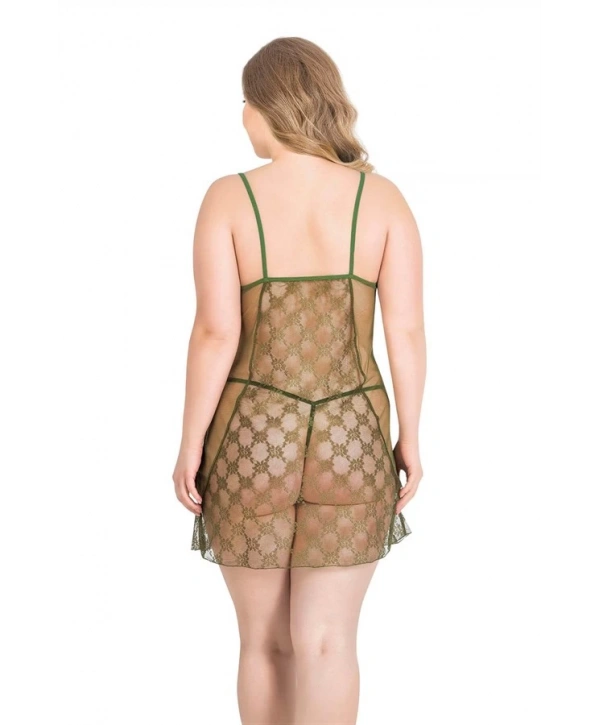 Morliva Büyük Beden Haki Kısa Tül Gecelik