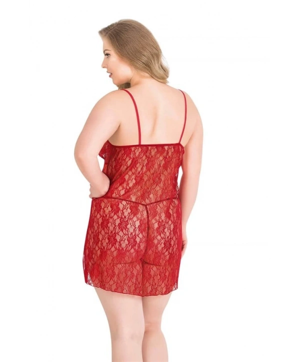 Morliva Büyük Beden Kırmızı Kısa Tül Gecelik
