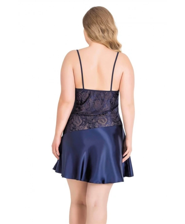 Morliva Büyük Beden Lacivert Kısa Saten Gecelik
