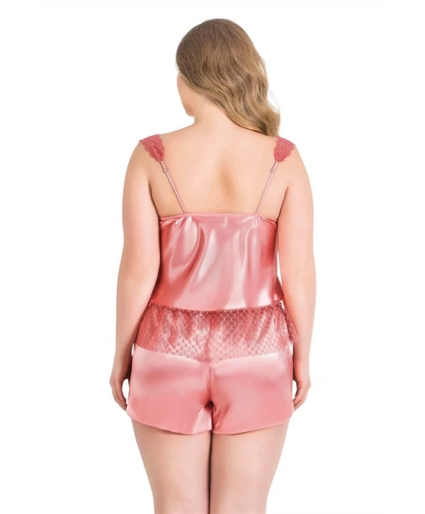 Morliva Büyük Beden Mercan Saten Babydoll Şort Takımı