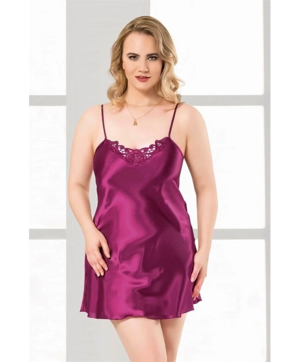 Morliva Büyük Beden Mor Kısa Saten Gecelik