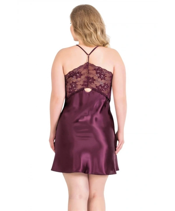 Morliva Büyük Beden Mürdüm Kısa Saten Gecelik