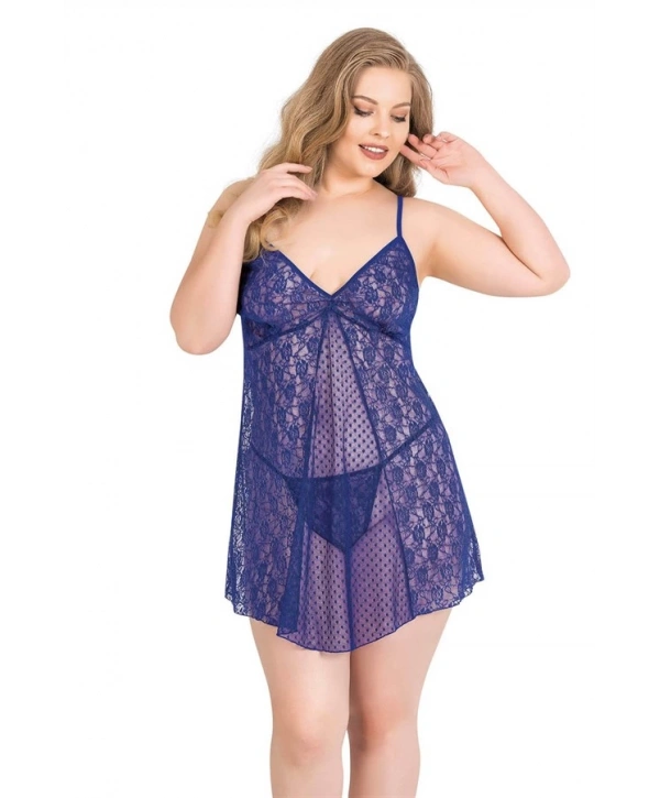 Morliva Büyük Beden Saks Kısa Tül Gecelik