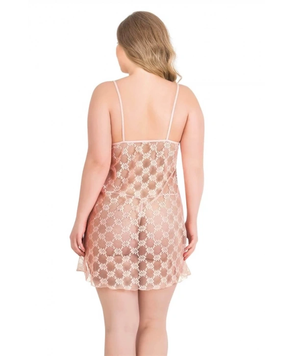 Morliva  Büyük Beden Somon Kısa Tül Gecelik