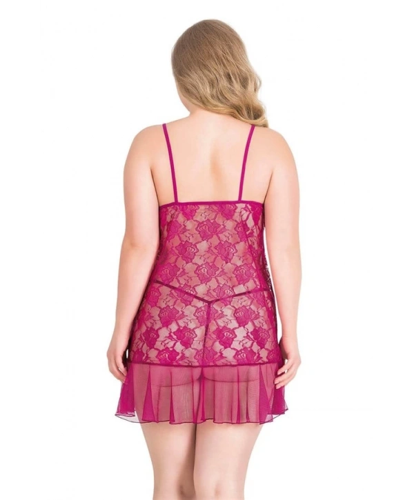 Morliva  Büyük Beden Vişne Kısa Tül Gecelik