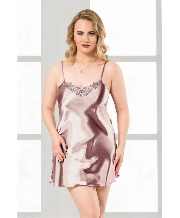Morliva  Büyük Beden Vizon Kısa Saten Gecelik