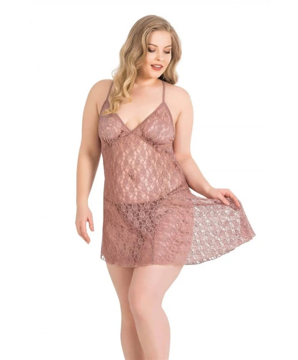 Morliva Büyük Beden Vizon Kısa Tül Gecelik