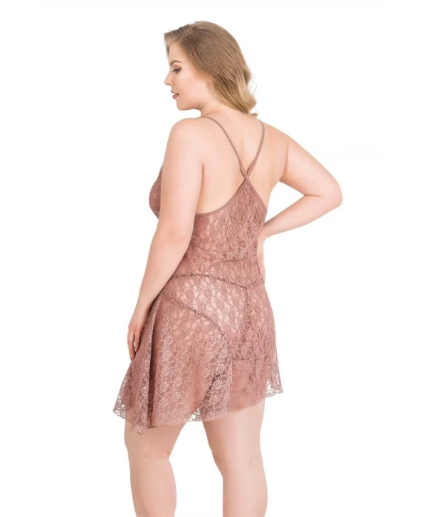 Morliva Büyük Beden Vizon Kısa Tül Gecelik