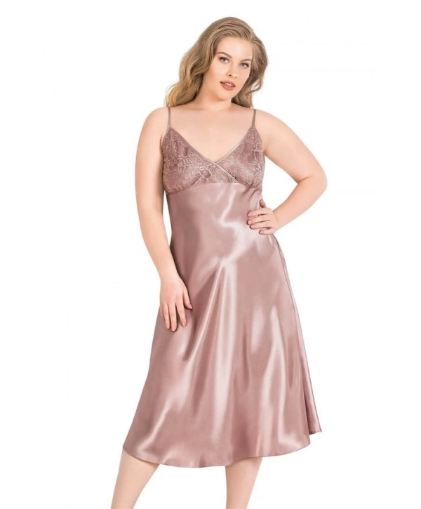 Morliva  Büyük Beden Vizon Uzun Saten Gecelik